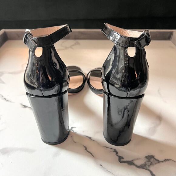 Stuart Weitzman Walkway Black Patent Leather Block Heels Sandals Size 7.5 - Picture 8 of 12